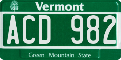 VT license plate ACD982