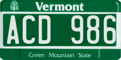 VT license plate ACD986