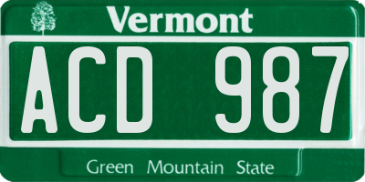 VT license plate ACD987