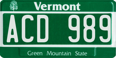 VT license plate ACD989