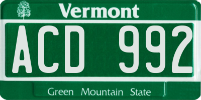 VT license plate ACD992