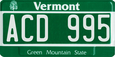 VT license plate ACD995