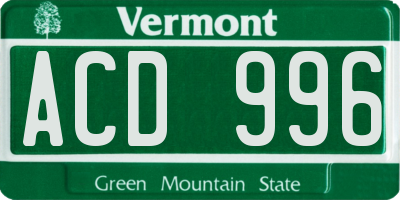 VT license plate ACD996