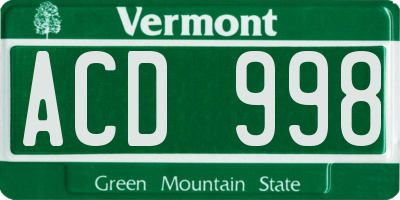 VT license plate ACD998