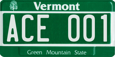 VT license plate ACE001