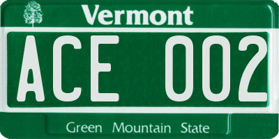 VT license plate ACE002