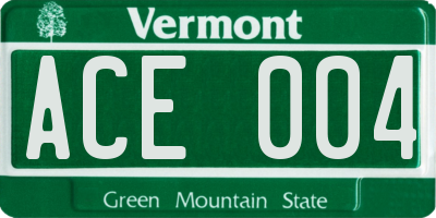 VT license plate ACE004