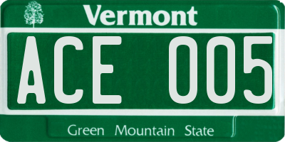 VT license plate ACE005