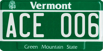 VT license plate ACE006