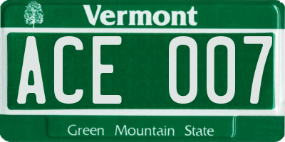 VT license plate ACE007