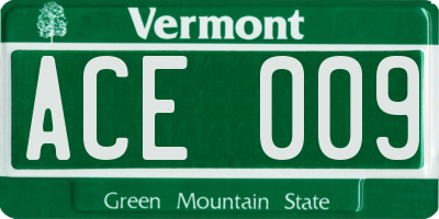 VT license plate ACE009