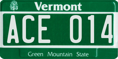 VT license plate ACE014