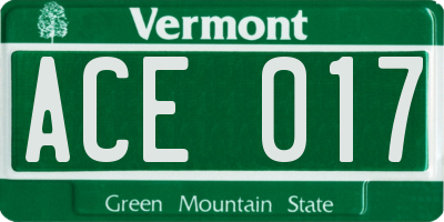 VT license plate ACE017