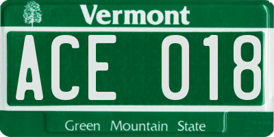 VT license plate ACE018