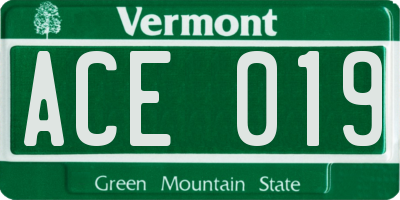 VT license plate ACE019