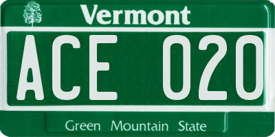 VT license plate ACE020