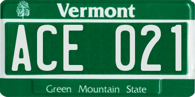 VT license plate ACE021