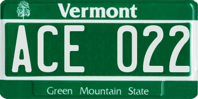 VT license plate ACE022