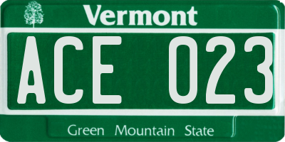 VT license plate ACE023