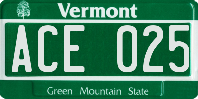 VT license plate ACE025