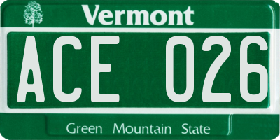 VT license plate ACE026