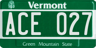 VT license plate ACE027