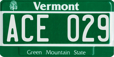 VT license plate ACE029