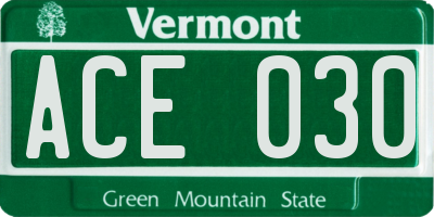 VT license plate ACE030