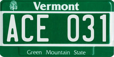 VT license plate ACE031