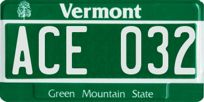 VT license plate ACE032