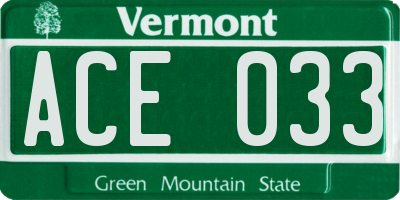 VT license plate ACE033