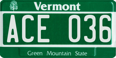 VT license plate ACE036