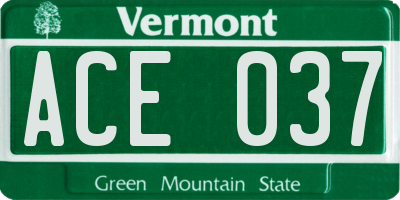 VT license plate ACE037