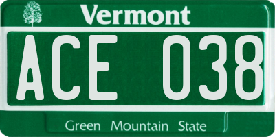 VT license plate ACE038