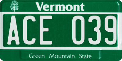 VT license plate ACE039