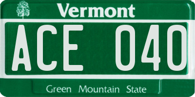 VT license plate ACE040