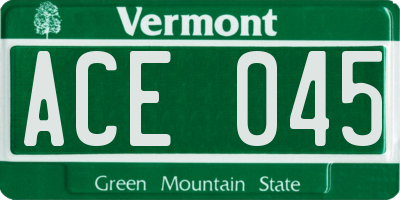 VT license plate ACE045