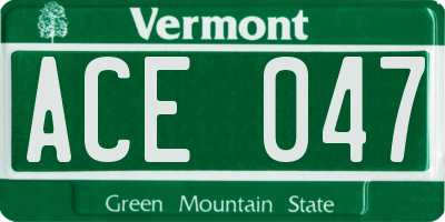 VT license plate ACE047