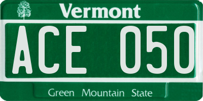 VT license plate ACE050