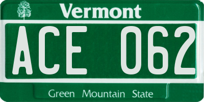 VT license plate ACE062