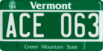 VT license plate ACE063