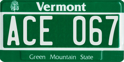 VT license plate ACE067