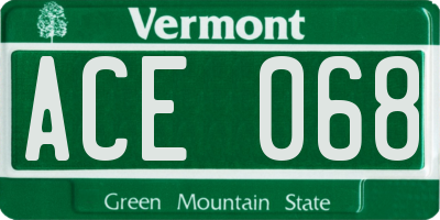 VT license plate ACE068