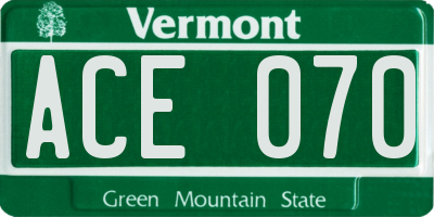 VT license plate ACE070