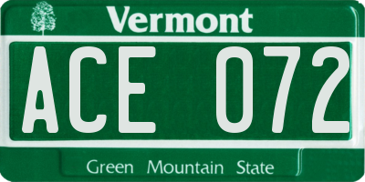 VT license plate ACE072