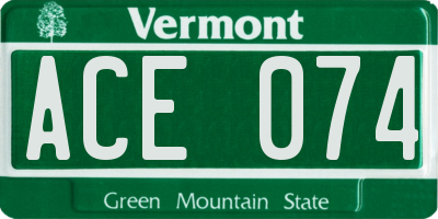 VT license plate ACE074