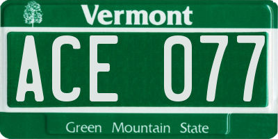 VT license plate ACE077