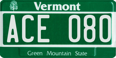 VT license plate ACE080