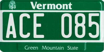 VT license plate ACE085