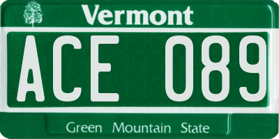 VT license plate ACE089